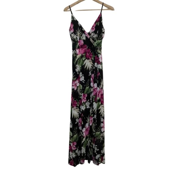 Charlotte Russe Dresses & Skirts - CHARLOTTE RUSSE | Black and Purple Floral Maxi Dress with Sheer Back | Size M